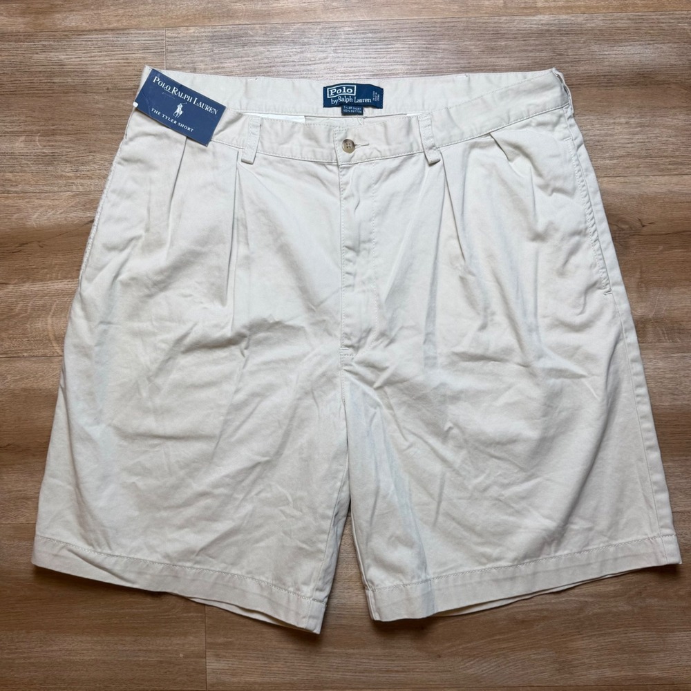 Polo Ralph Lauren Tyler Shorts Mens 38 Tan Double Pleated Chino Cotton Twill NEW